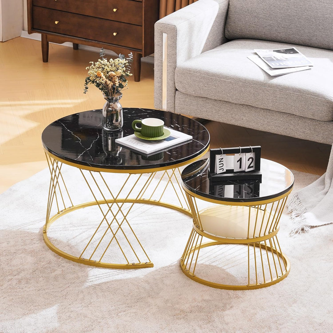 Merax Couchtisch 2er Set, Hochglanz Wohnzimmertisch, Coffee Table mit Stauraum, für Wohnzimmer, Balk