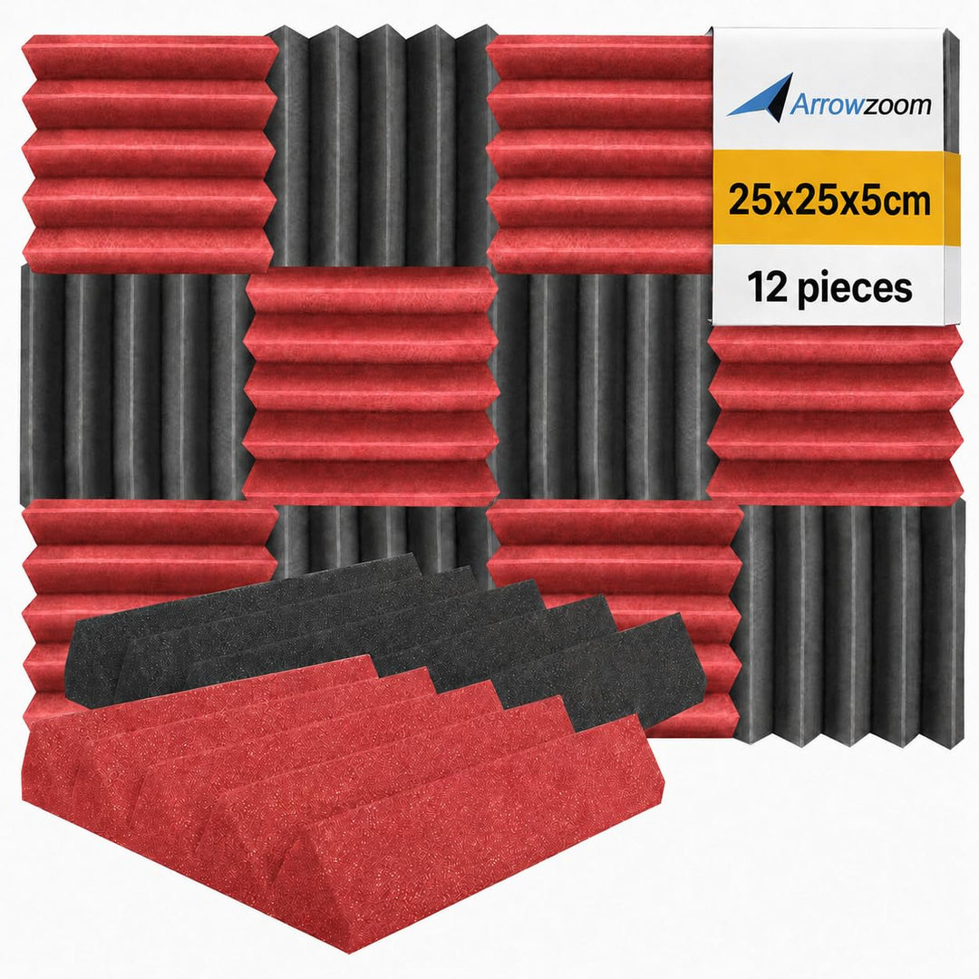 Arrowzoom 12 Stucke Akkustik Platten Akkustikschaumstoffmatten 25X 25 X 5 cm Schwarz & Rot Dammung W