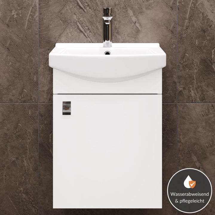 Planetmöbel Waschbecken mit Waschbeckenunterschrank/Waschtisch-Unterschrank 45cm Gäste Bad WC (Weiss