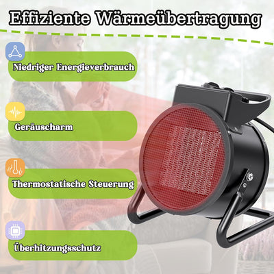 XMTECH Keramik Heizlüfter Elektroheizer inkl.2 Heizstufen (1000W/2000 W), PTC-Keramik Heizelement, E