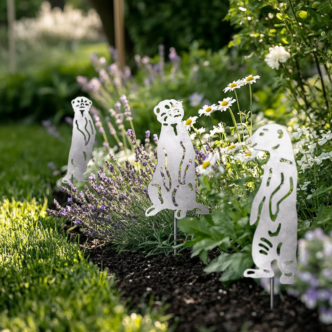 VERDOBA Erdmännchen Gartendeko Rost - Erdmännchen Figuren Set in Rostoptik - Gartenstecker Rost - Ga