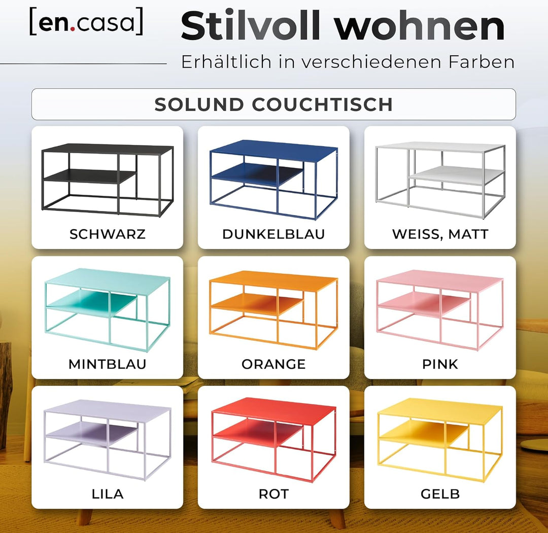 [en.casa] Couchtisch Solund Beistelltisch Metall Wohnzimmertisch mit Stauraum Sofatisch rechteckig K