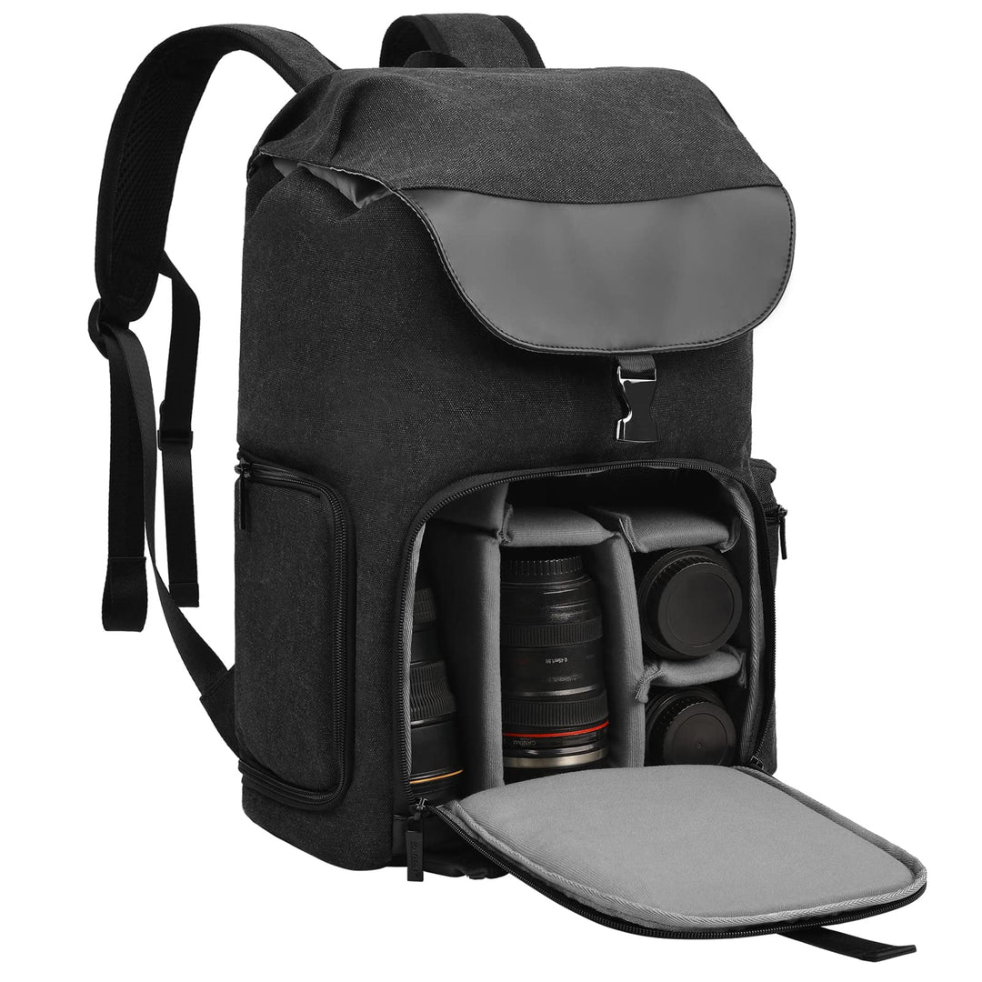 CADeN Kamerarucksack, Leinwand Professionell Fotorucksack Vintage Kameratasche 15.6''Laptopfach Komp