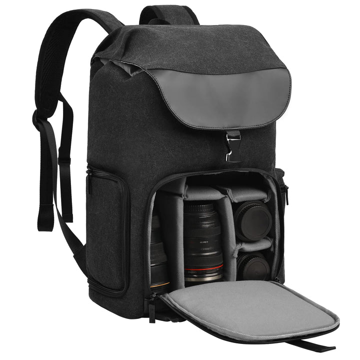 CADeN Kamerarucksack, Leinwand Professionell Fotorucksack Vintage Kameratasche 15.6''Laptopfach Komp