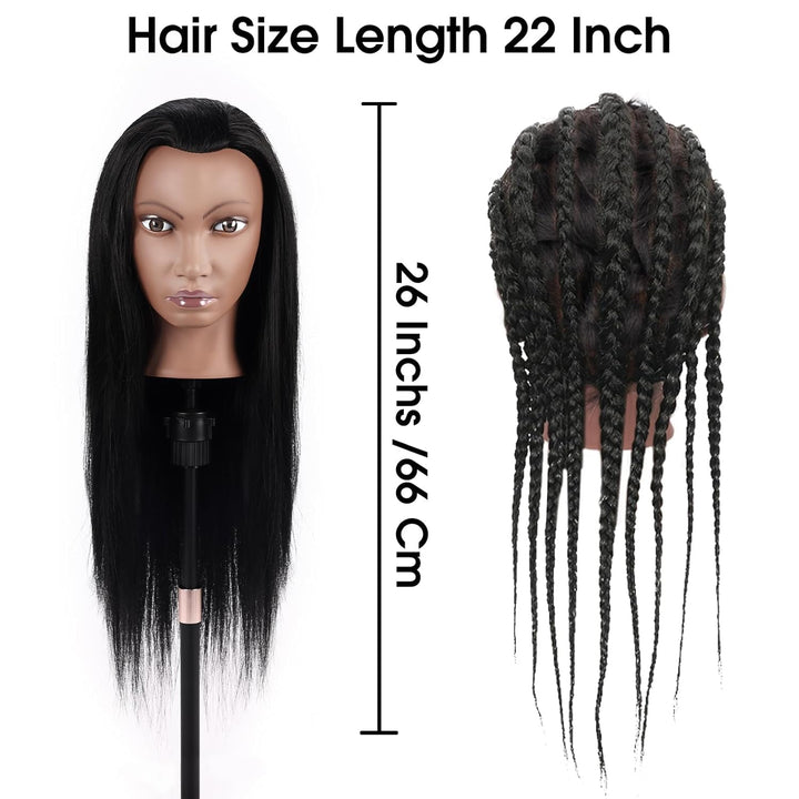 Friseur Übungskopf 100% Echthaar, 66 cm / 26 Zoll Mannequin Kopf mit Haaren, Friseurkopf Trainingsko