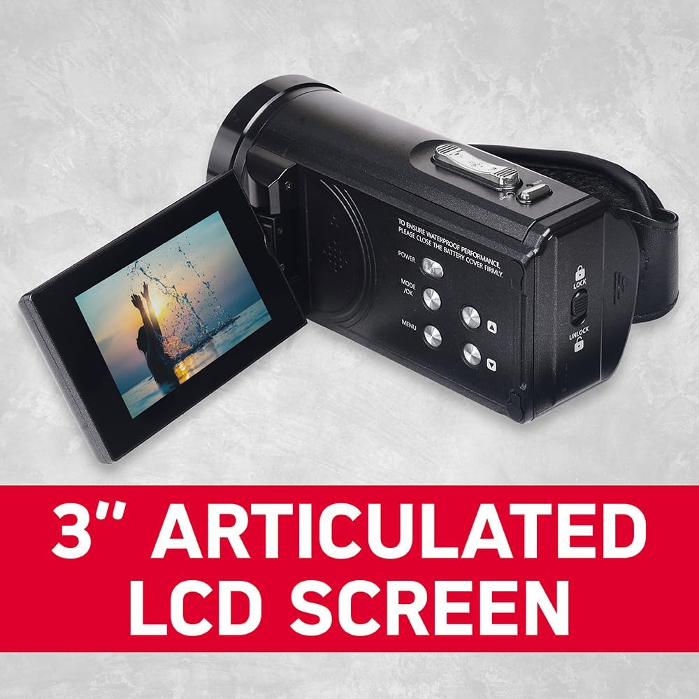 AgfaPhoto Realimove CC4000W - Wasserdichter 4K-Camcorder mit 3-Zoll-Touchscreen, 18-facher Digitalzo