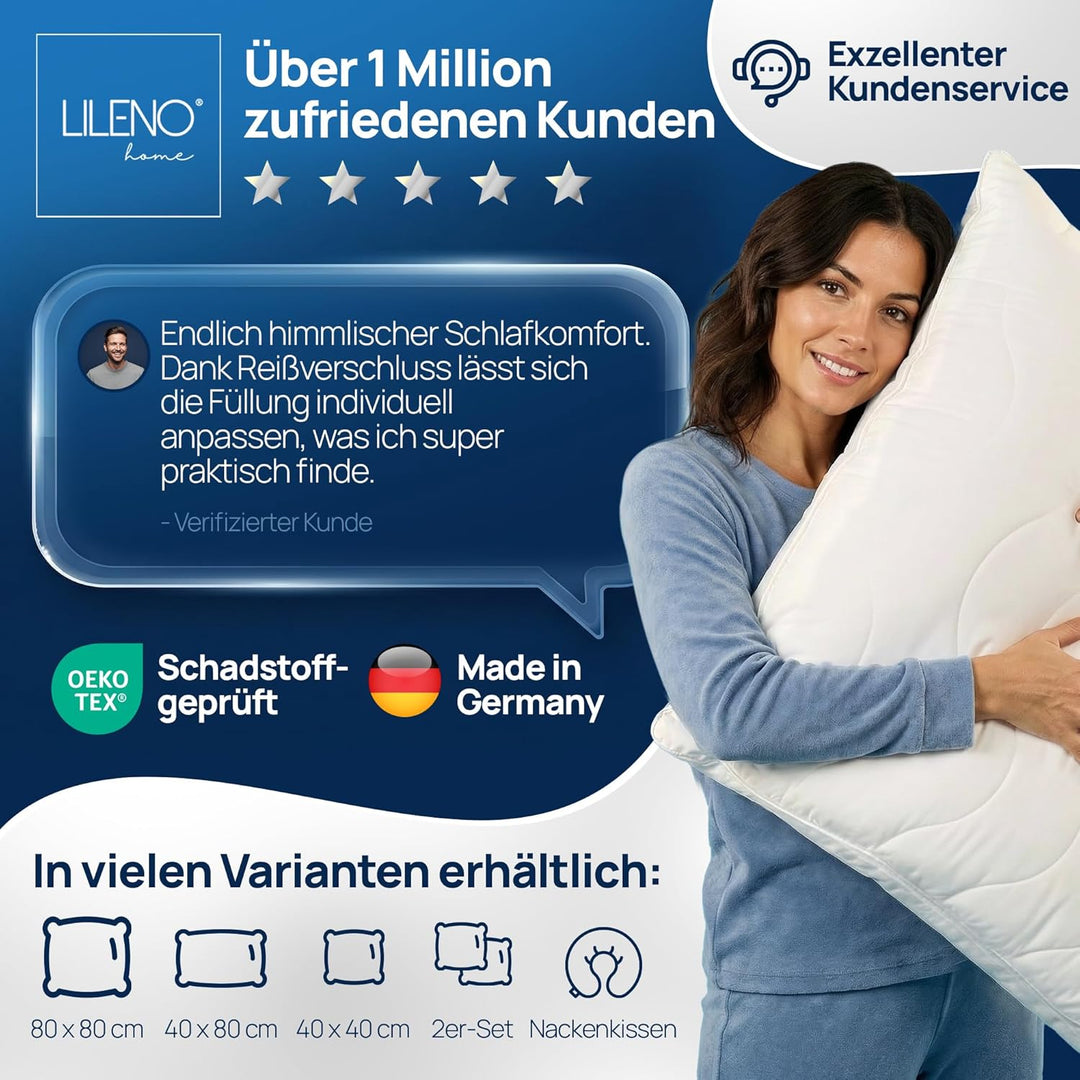 LILENO HOME Kopfkissen 80x80 cm [1er Set] MEDIUM mit 850g Kissen-Füllung - Bett oder Deko Kissen mit