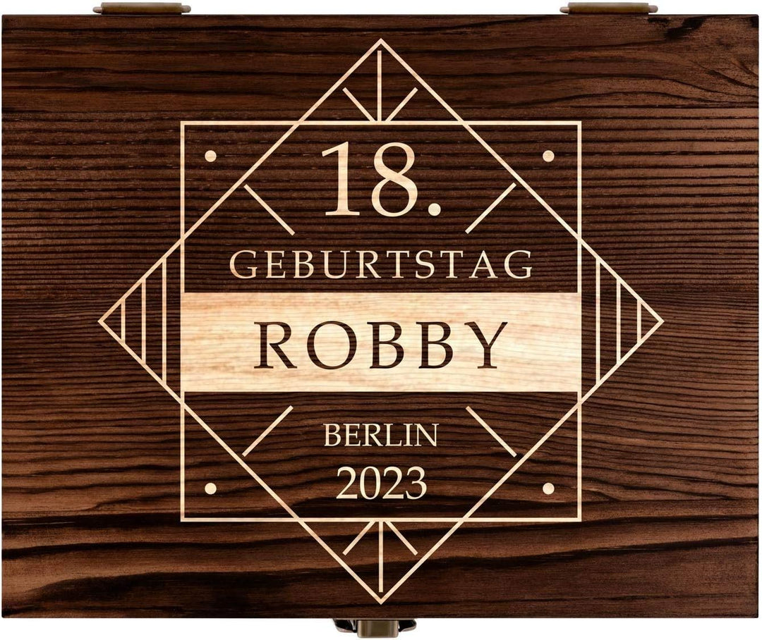 Maverton Whisky Steine Set - in Holzbox mit Gravur - 8 Eiswürfel & 2 Whisky Gläser, Zange, Samtbeute