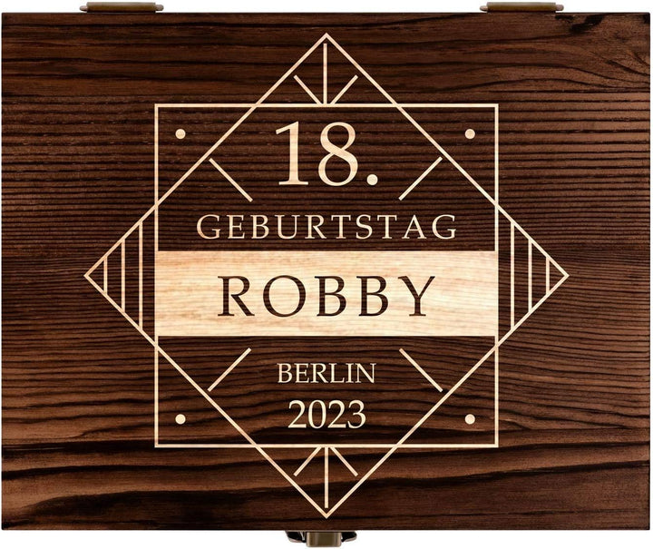 Maverton Whisky Steine Set - in Holzbox mit Gravur - 8 Eiswürfel & 2 Whisky Gläser, Zange, Samtbeute