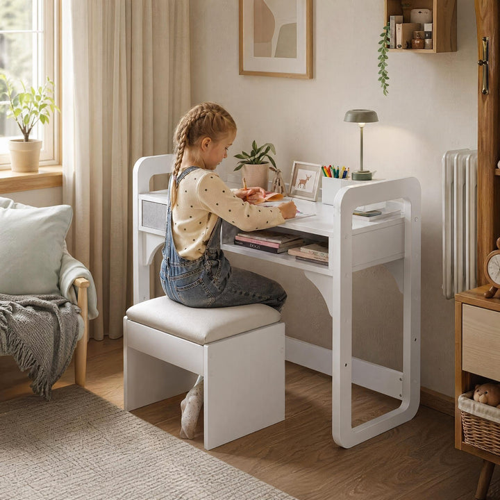 Kinderschreibtisch Mit Stuhl Set, Höhenverstellbarer Kindertisch Mit Stauraum, Ergonomischer MDF Hol
