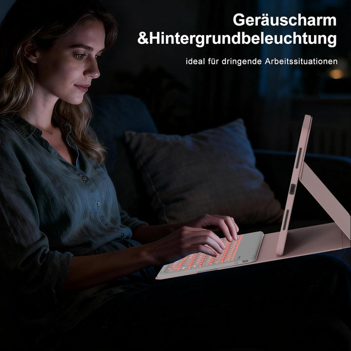 Hülle mit Tastatur für iPad A16 11/10 Generation (2025/2022, 11/10.9 Zoll), 7 Farben Beleuchtete Abn