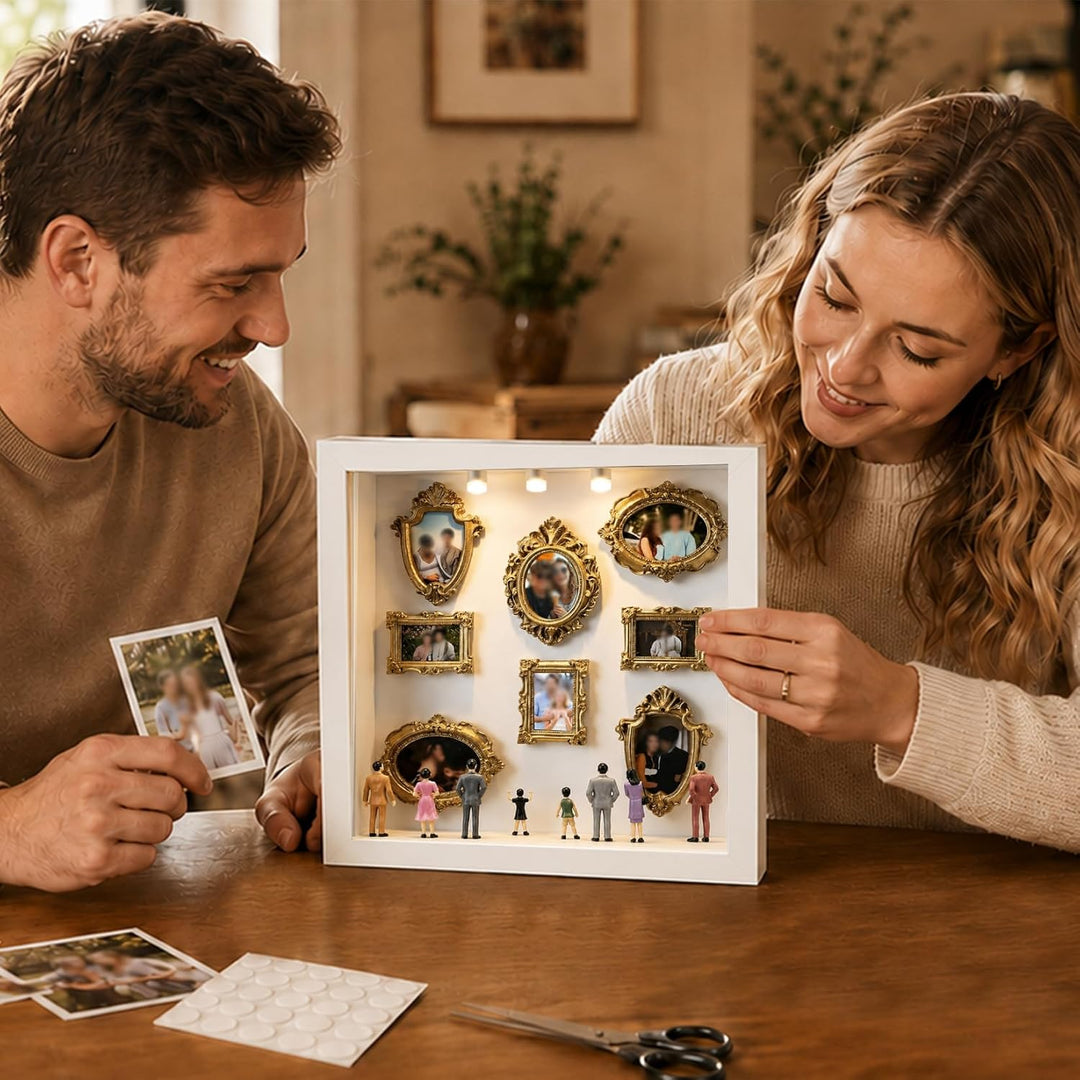 Idota DIY Mini Museum Silhouetten Box mit LED Vintage Bilderrahmen