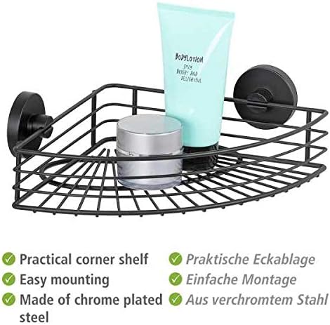 WENKO Eckablage Mod. Bari Wandablage ohne Bohren Duschablage mit Vakuum-Befestigung Stahl schwarz la