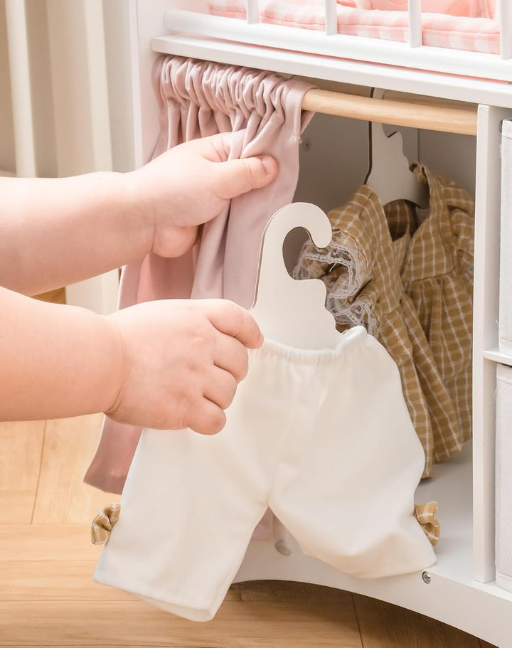 ROBOTIME Holz Puppenbett für Kinder, Baby Puppenbett mit Aufbewahrungsschrank und Bettwäsche, Puppen