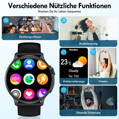 AVUMDA Smartwatch Herren Damen mit Telefonfunktion 1,43" AMOLED HD Touchscreen, Fitnessuhr IP68 Wass