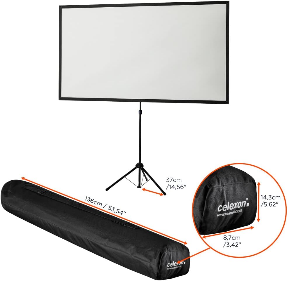 celexon tragbare, leichte und Mobile Beamer-Stativ- Leinwand mit höhenverstellbarerer Teleskopstange