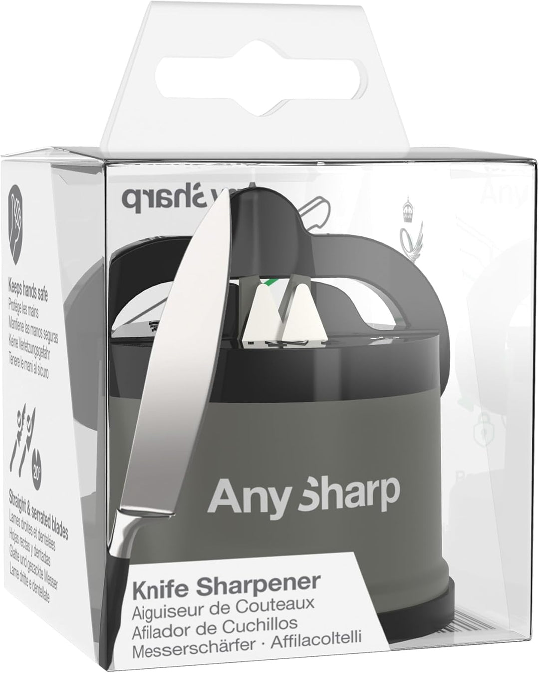 AnySharp Messerschärfer, Freihändige Sicherheit, PowerGrip Saugnapf, Sicheres Schärfen aller Küchenm