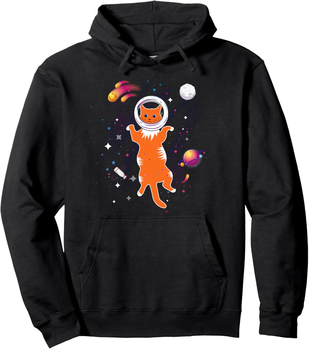 Einsame Ingwer Katze im Weltall Pullover Hoodie
