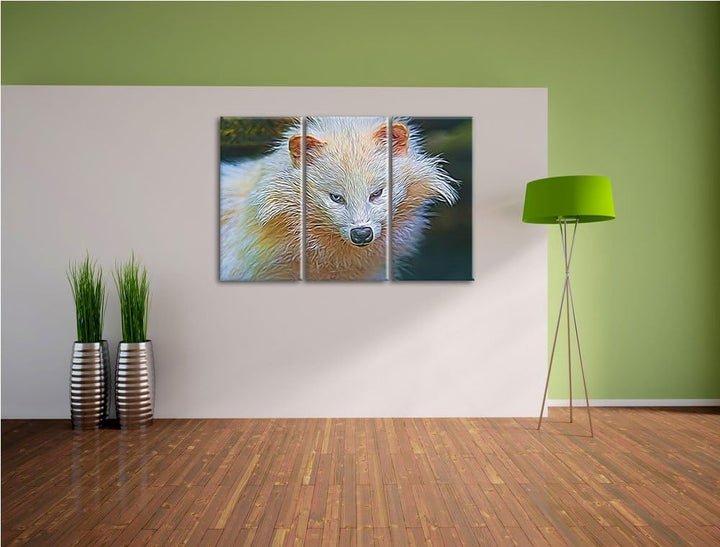 kleiner Polarfuchs NewArt 3-Teiler Leinwandbild 120x80 Bild auf Leinwand, XXL riesige Bilder fertig