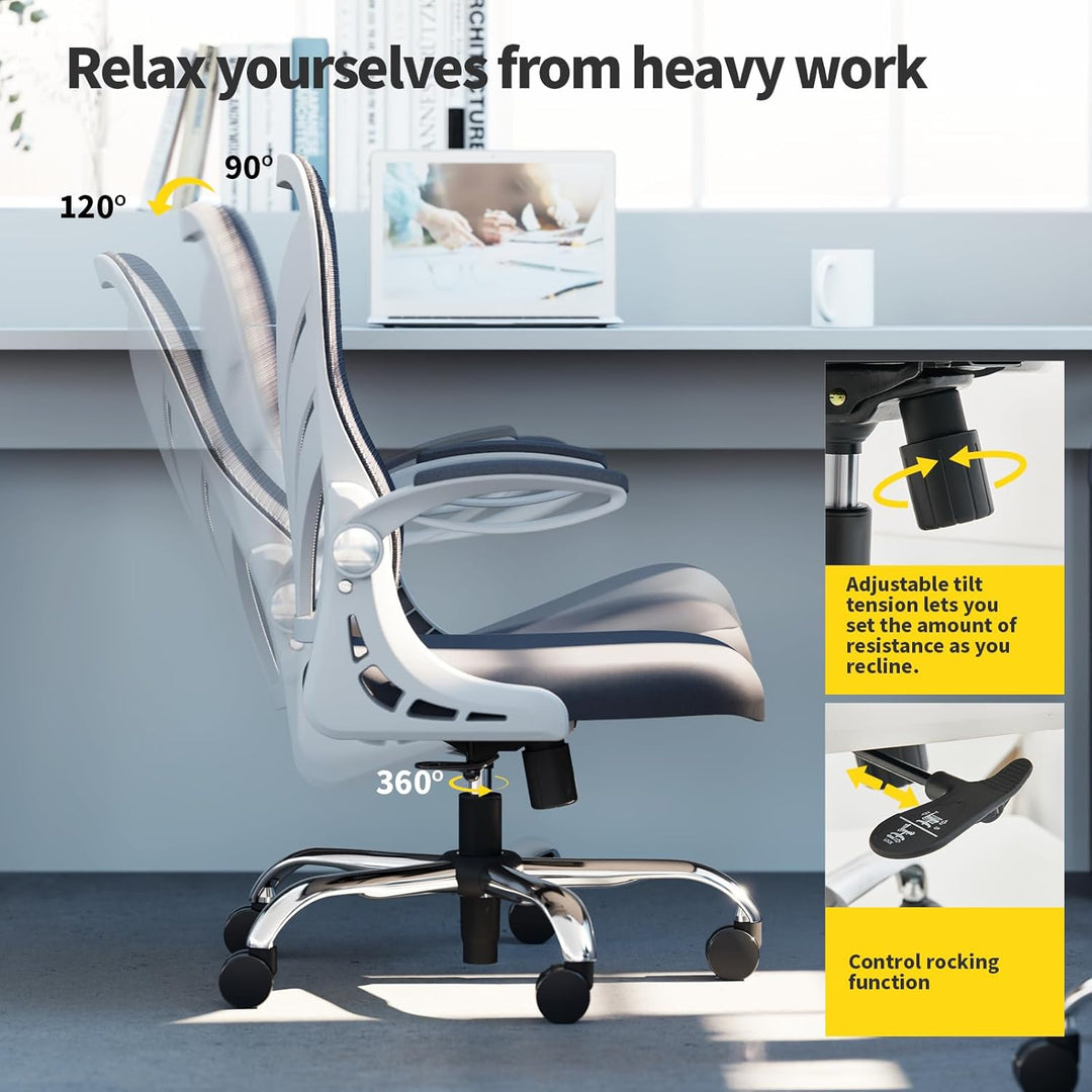 HOLLUDLE Ergonomischer Bürostuhl mit Klappbarer Rückenlehne, Schreibtischstuhl mit Erweitertem Sitz(