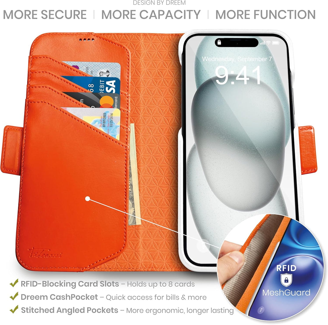 Dreem Fibonacci kompatibel mit iPhone 15 Plus Brieftaschen-Etui / 2-in-1 stossfestes Etui und abnehm
