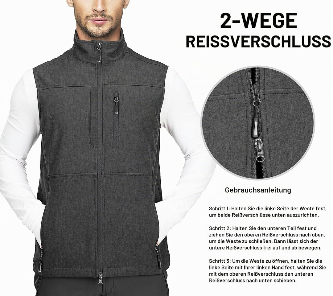 33,000ft Weste Herren Outdoor Wasserdichte Softshell Ärmellose Jacke Bodywarmer Fleece Weste Full Zi