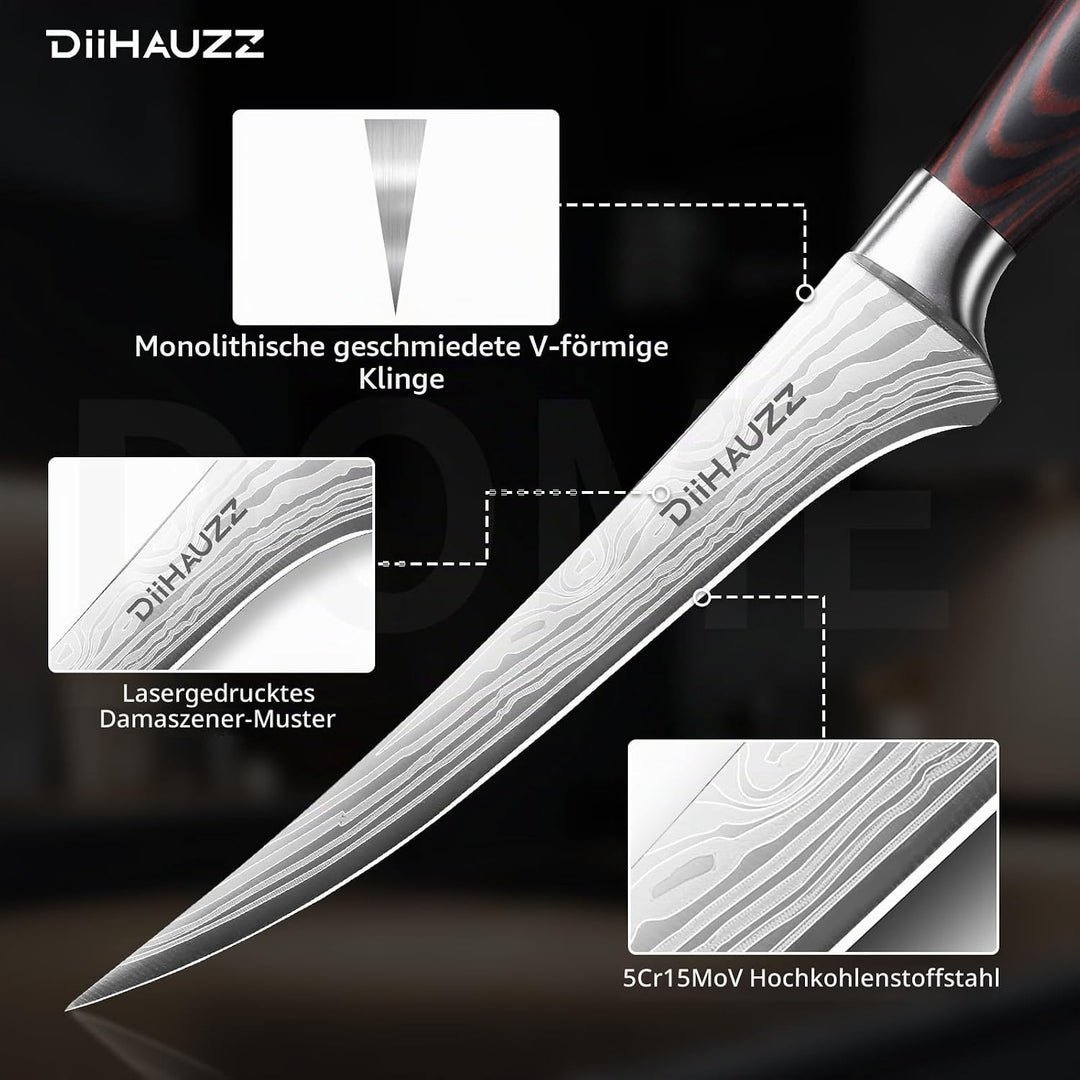 Filetiermesser 18 cm Küchenmesser, Ultrascharfes Ausbeinmesser Fischmesser, Professionelles Fischfil