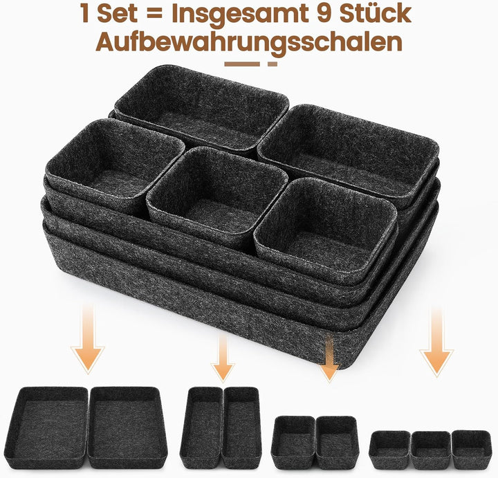 Eurhomewit 9 Stück Schubladen Organizer Filz, Schubladeneinsatz Büro Schubladen Ordnungssystem, Schm