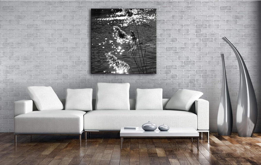 deyoli Schilf mit schimmernden Wasser im Format: 70x70 Effekt: Schwarz&Weiss als Leinwandbild, Motiv