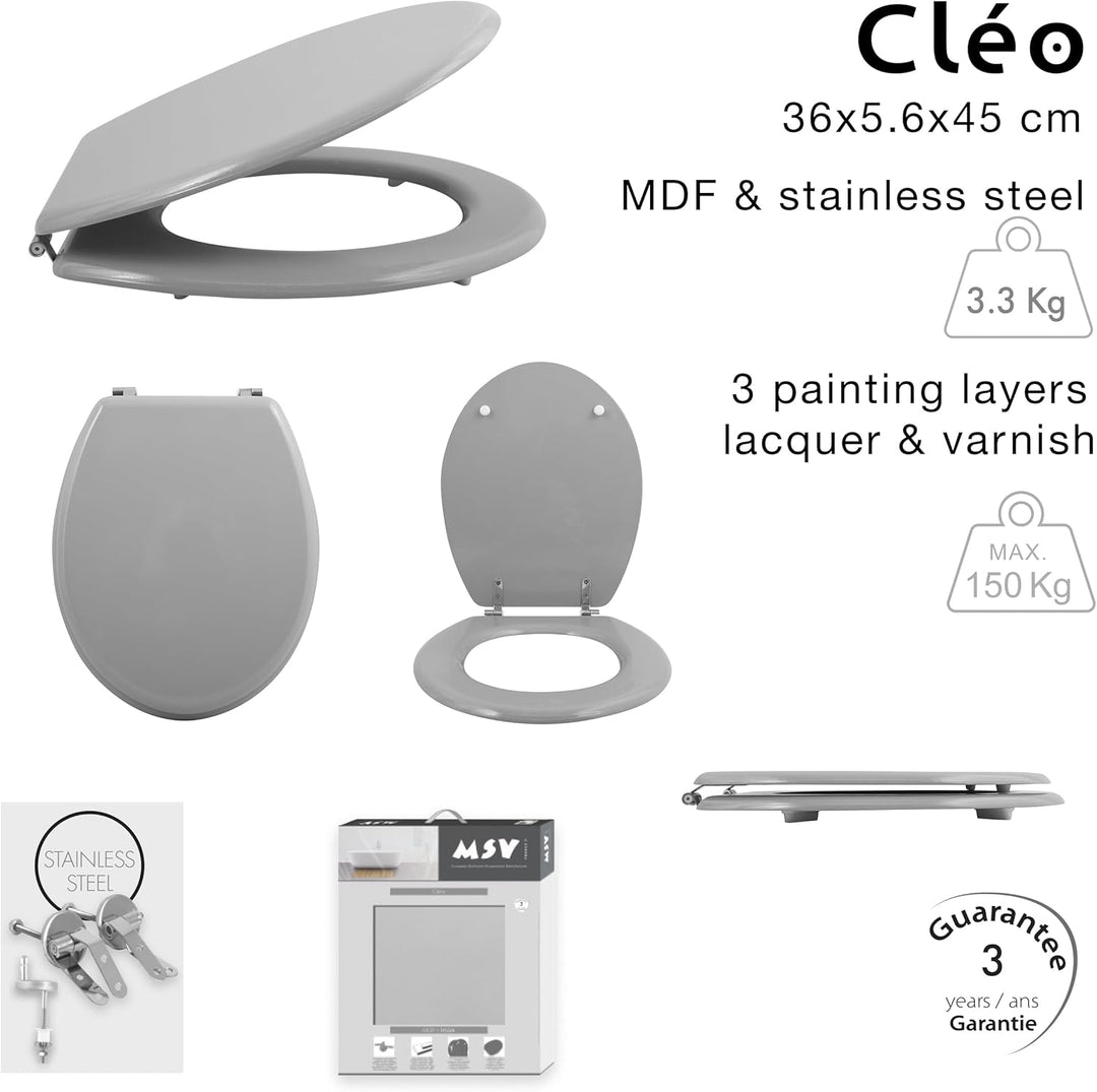 MSV - CLÉO MDF-WC-Sitz - Edelstahlscharniere - Absenkautomatik - Ø 370 x 450 mm - Mattes Basilikumgr