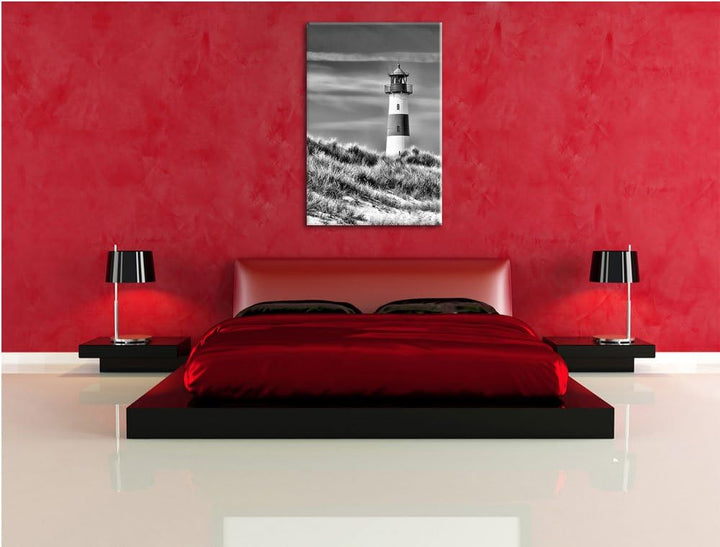 Pixxprint Leuchtturm hinter Dünen als Leinwandbild/Grösse: 100x70 / Wandbild/Kunstdruck/fertig bespa