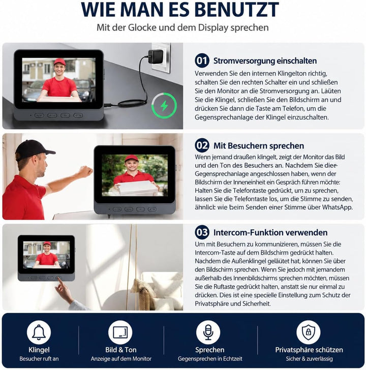 TKMARS Türklingel mit Kamera 1080P Videotürklingel Funkklingel mit Kamera IP65 Wasserdicht Smarte Tü