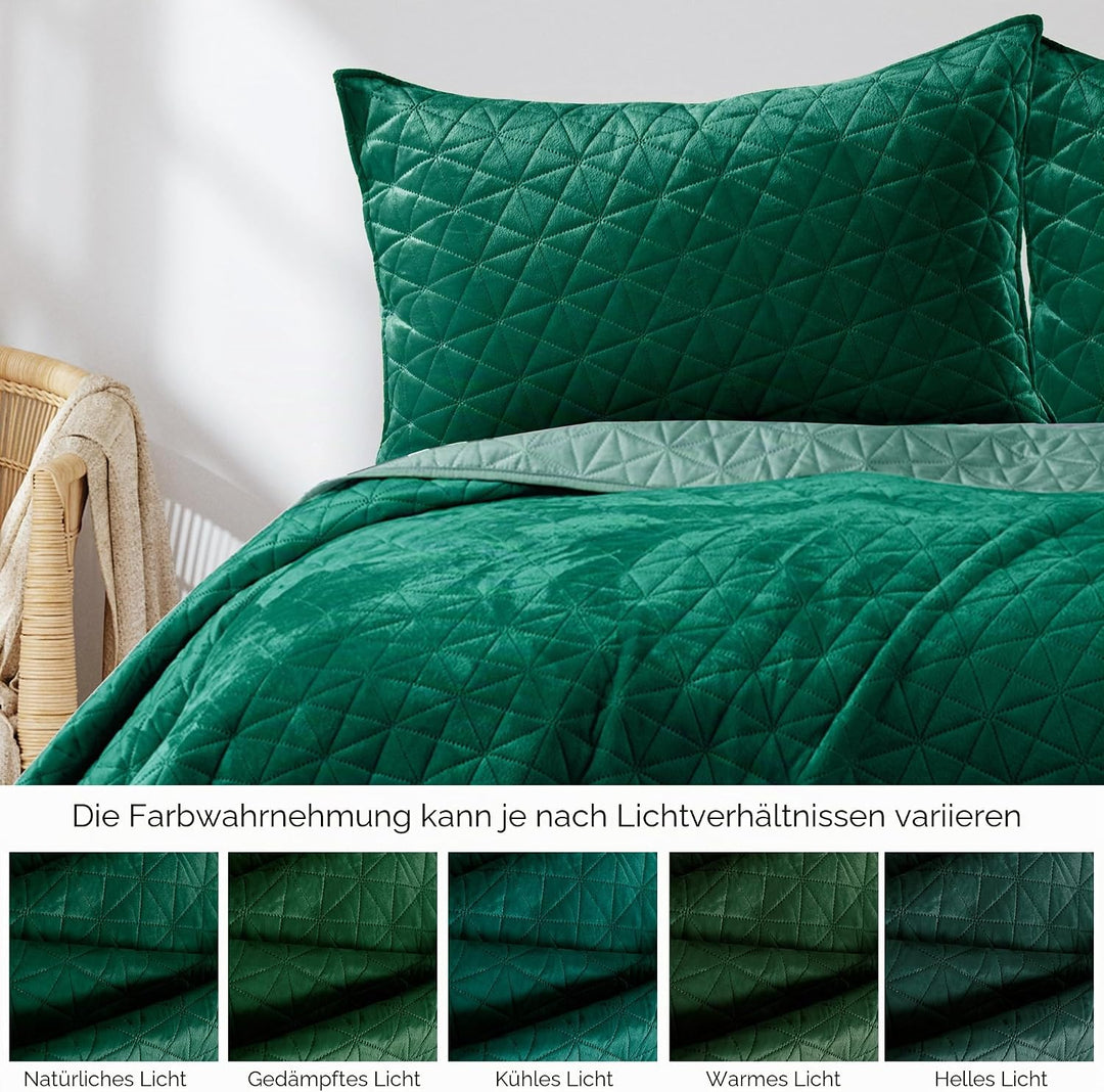 AmeliaHome Tagesdecke 170x270 cm grün zweiseitig Steppung Velvet Samt Laila Laila Grün 170x270 cm, L