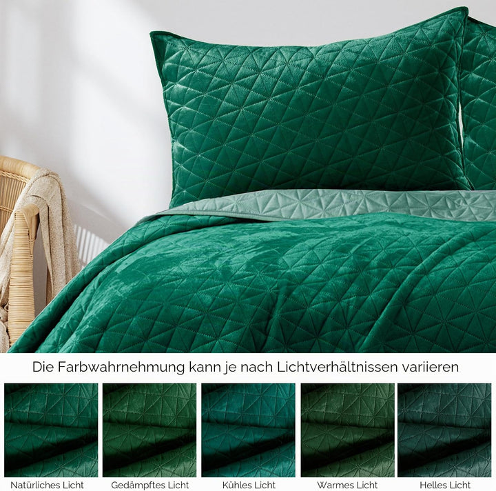AmeliaHome Tagesdecke 170x270 cm grün zweiseitig Steppung Velvet Samt Laila Laila Grün 170x270 cm, L