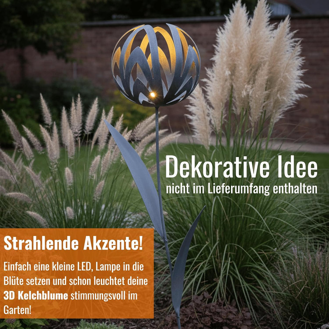 Terma Stahldesign Gartenstecker 3D Allium Esmee 118 cm Grau pulverbeschichtet Metall Blume Outdoor m