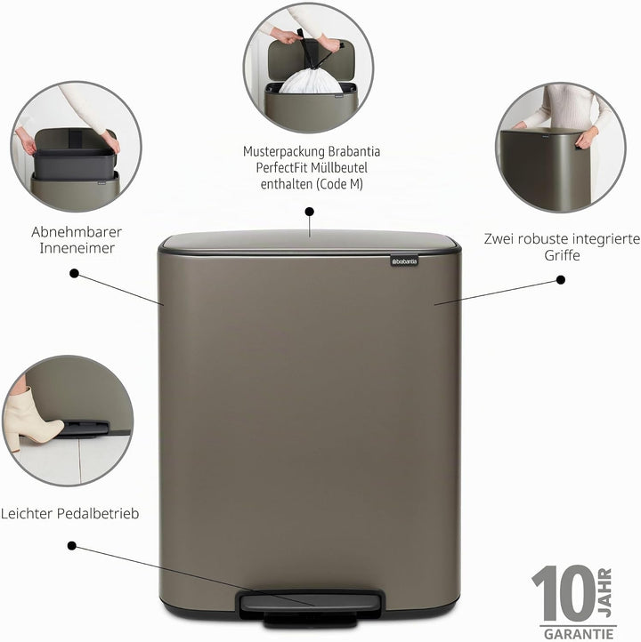 Brabantia Bo Treteimer, 60L 1 Inneneimer (60L) Platinum, 1 Inneneimer (60L) Platinum