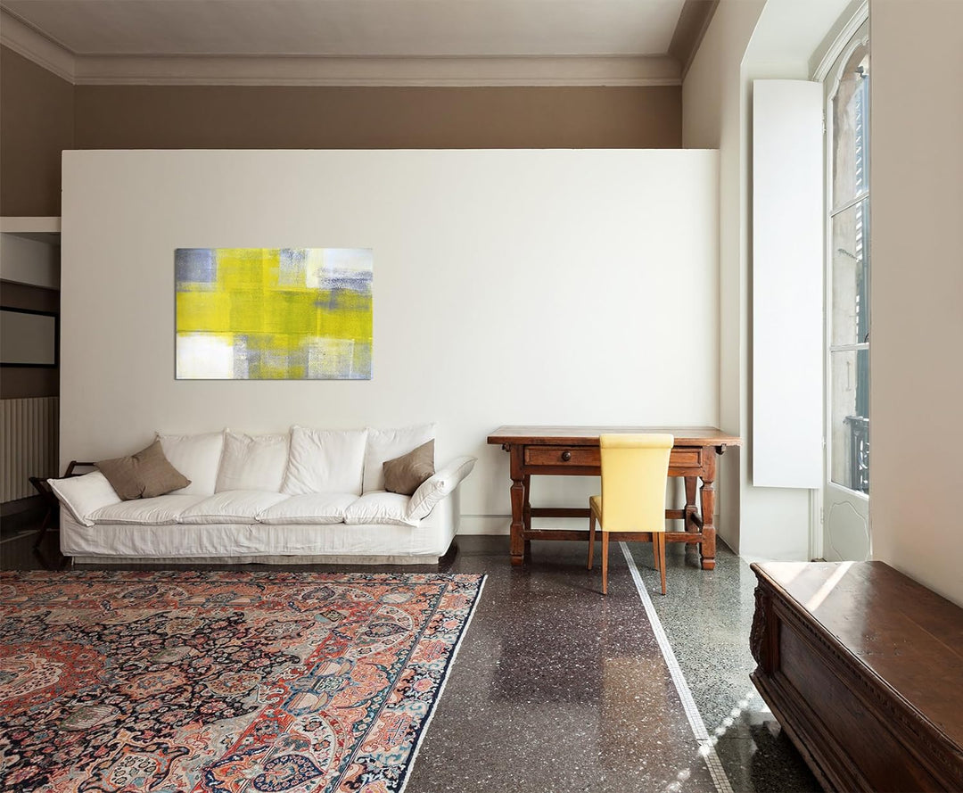 Paul Sinus Art 120x80cm - WANDBILD Kunst Malerei grau/gelb abstrakt - Leinwandbild auf Keilrahmen mo