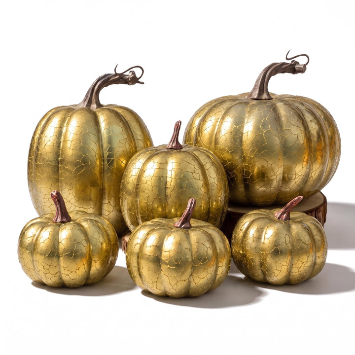 6 Stück Kürbis Deko Herbst,Künstlicher Kürbisse für Halloween Gold, Gold