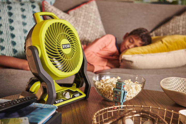 Ryobi 18 V ONE+ Akku-Ventilator RF18-0 (Kompakter Akku-Ventilator, tragbar, 19 cm Ventilatorkopf, le