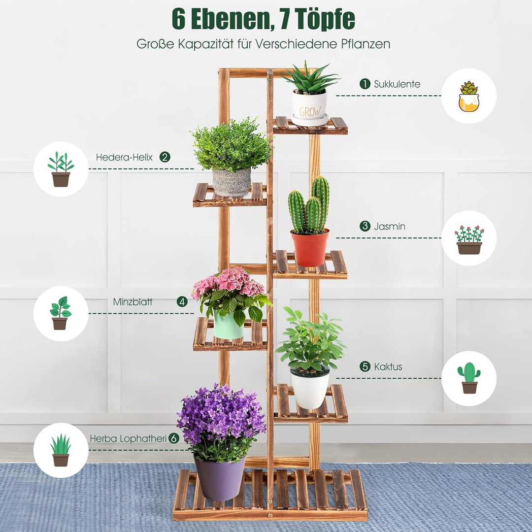 GOPLUS 6 Ebenen Pflanzenständer, Blumenständer aus Holz, mehrstöckiges Blummenregal, Pflanzenregal,