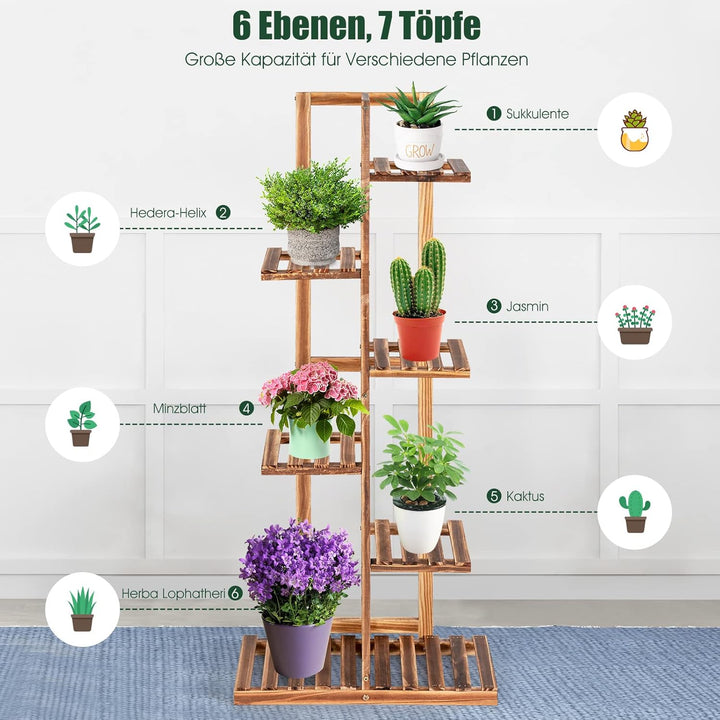 GOPLUS 6 Ebenen Pflanzenständer, Blumenständer aus Holz, mehrstöckiges Blummenregal, Pflanzenregal,