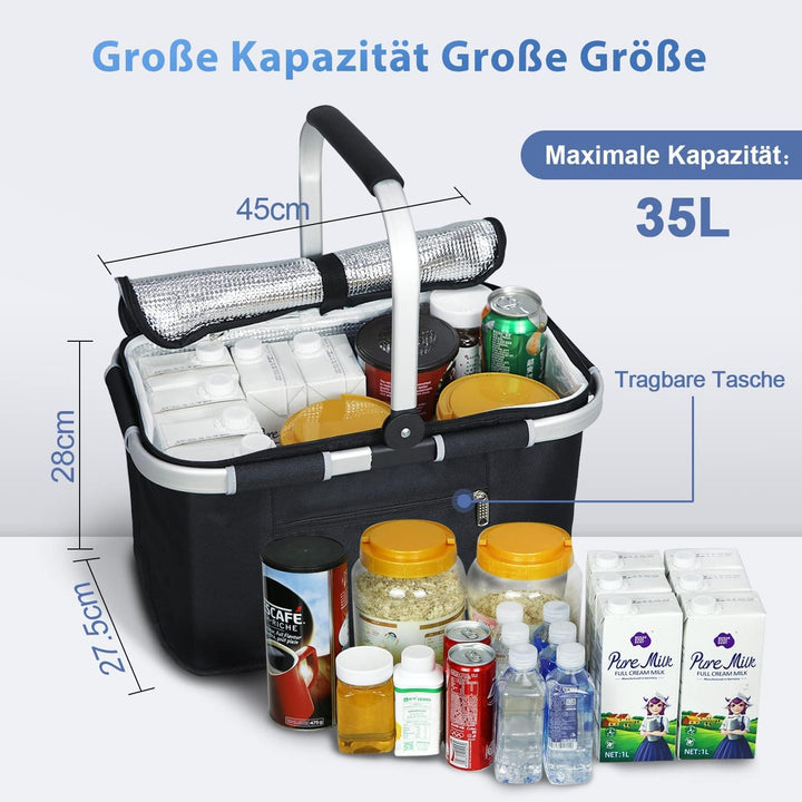 ABIUBIU 34L Kühltasche Einkaufskorb Picknickkorb Grosse isolierte Kühlkorb Lunchtasche Thermo Tasche
