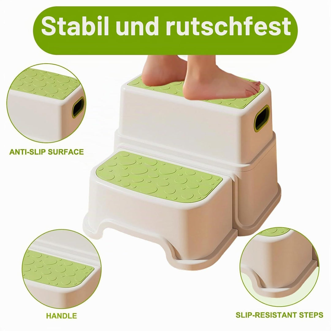 Kinderhocker 2 Stufen, Zweistufiger Tritthocker für Badezimmer, Waschbecken und Toilette, rutschfest