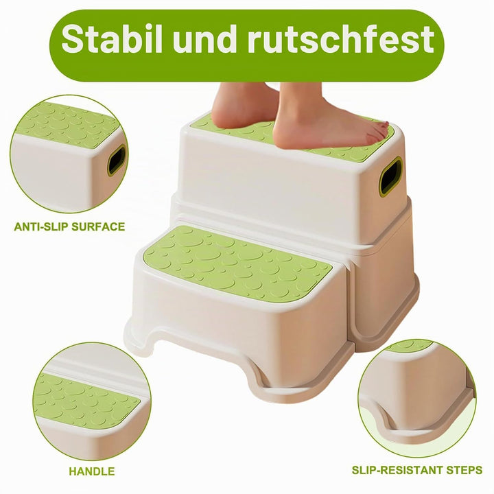 Kinderhocker 2 Stufen, Zweistufiger Tritthocker für Badezimmer, Waschbecken und Toilette, rutschfest