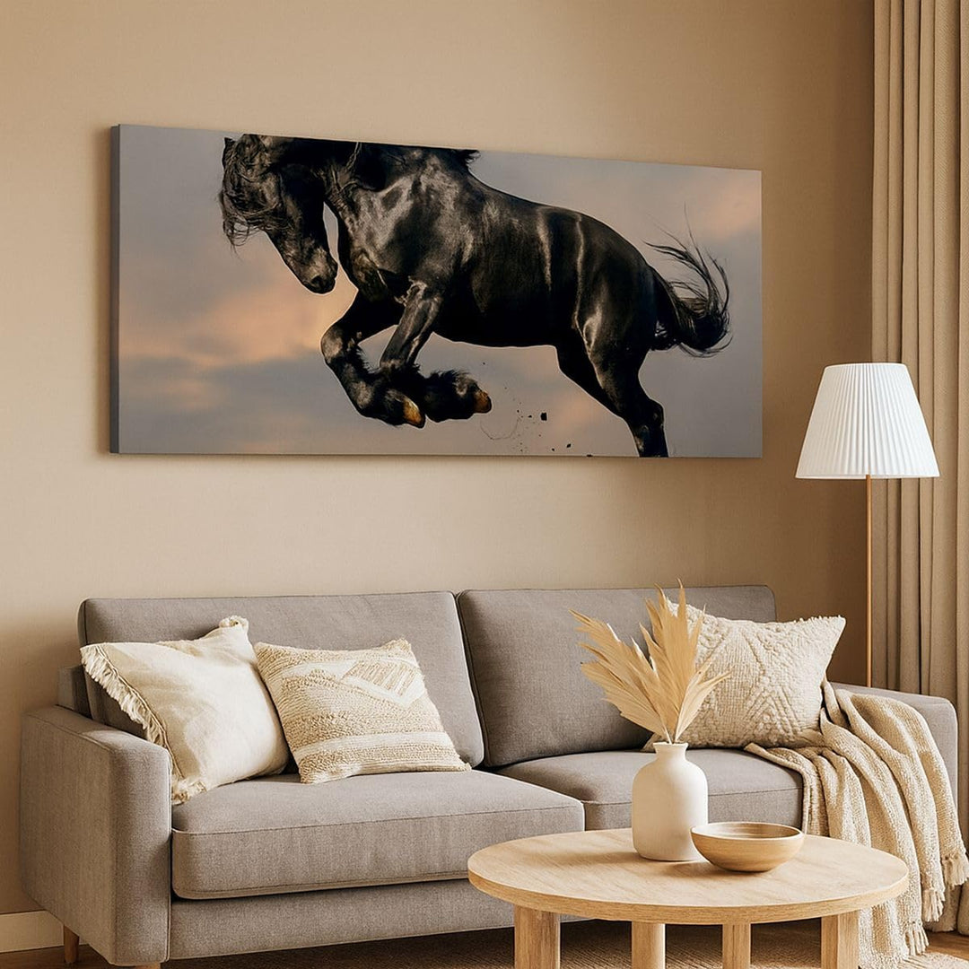 Wandbilder Dekoration Wohnzimmer Wolke Pferd Wiese Natur Panorama Bilder auf Leinwand 120x50cm Leinw