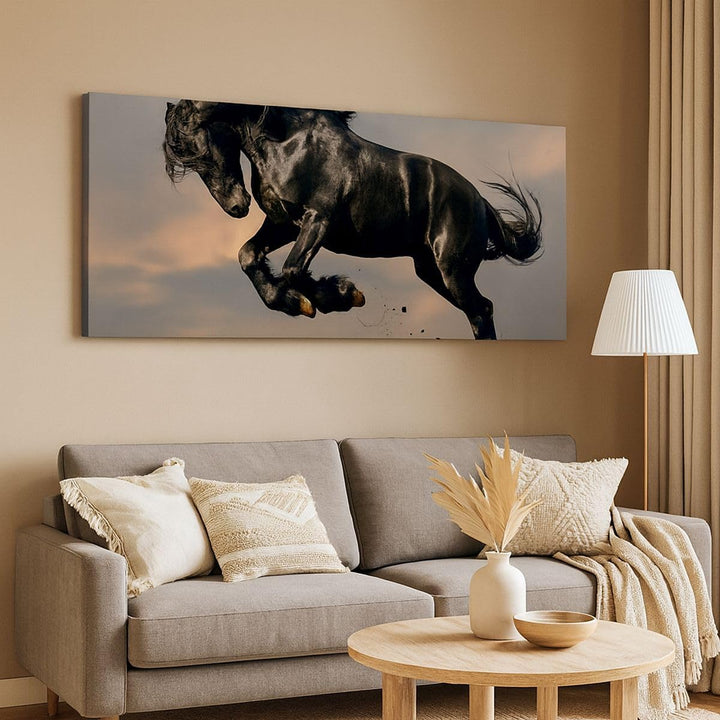 Wandbilder Dekoration Wohnzimmer Wolke Pferd Wiese Natur Panorama Bilder auf Leinwand 120x50cm Leinw