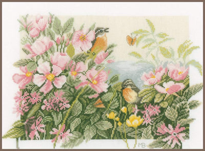 LANARTE PN Zählmusterpackung Vögel&Wilde Rosen Zählstoff Kreuzstichpackung, Baumwolle, Mehrfarbig, 3
