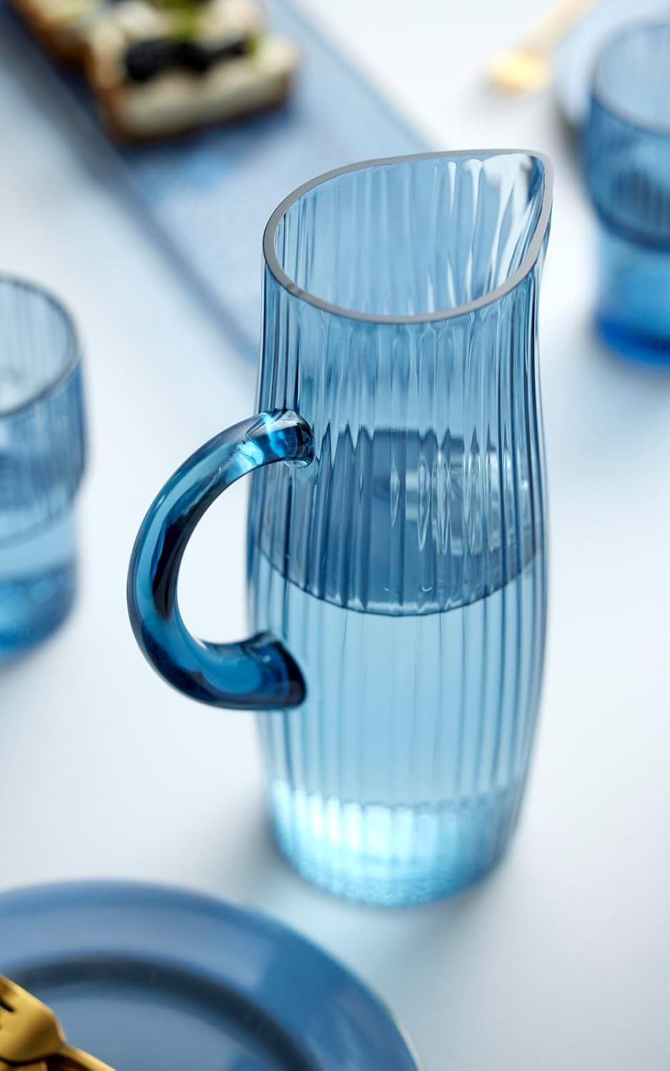 BITZ Kusintha Kanne, Wasserkrug aus Glas, Fassungsvermögen 1,2 L, Blau 1200 ml Blau, 1200 ml Blau