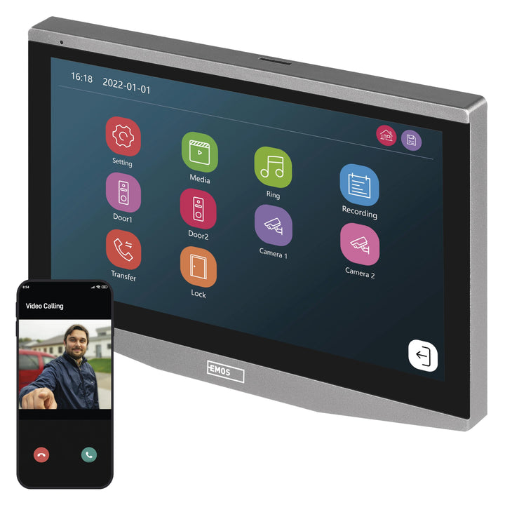 EMOS GoSmart Zusatz-Monitor IP-700B zur Video-Türsprechanlage IP-700A (H4010), Touchscreen-Bildschir