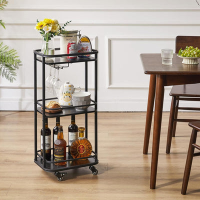 IBUYKE 3-Tier Home Bar Servierwagen, Küche Aufbewahrungswagen mit Rädern,11.81x15.75x33.07 Zoll,Roll